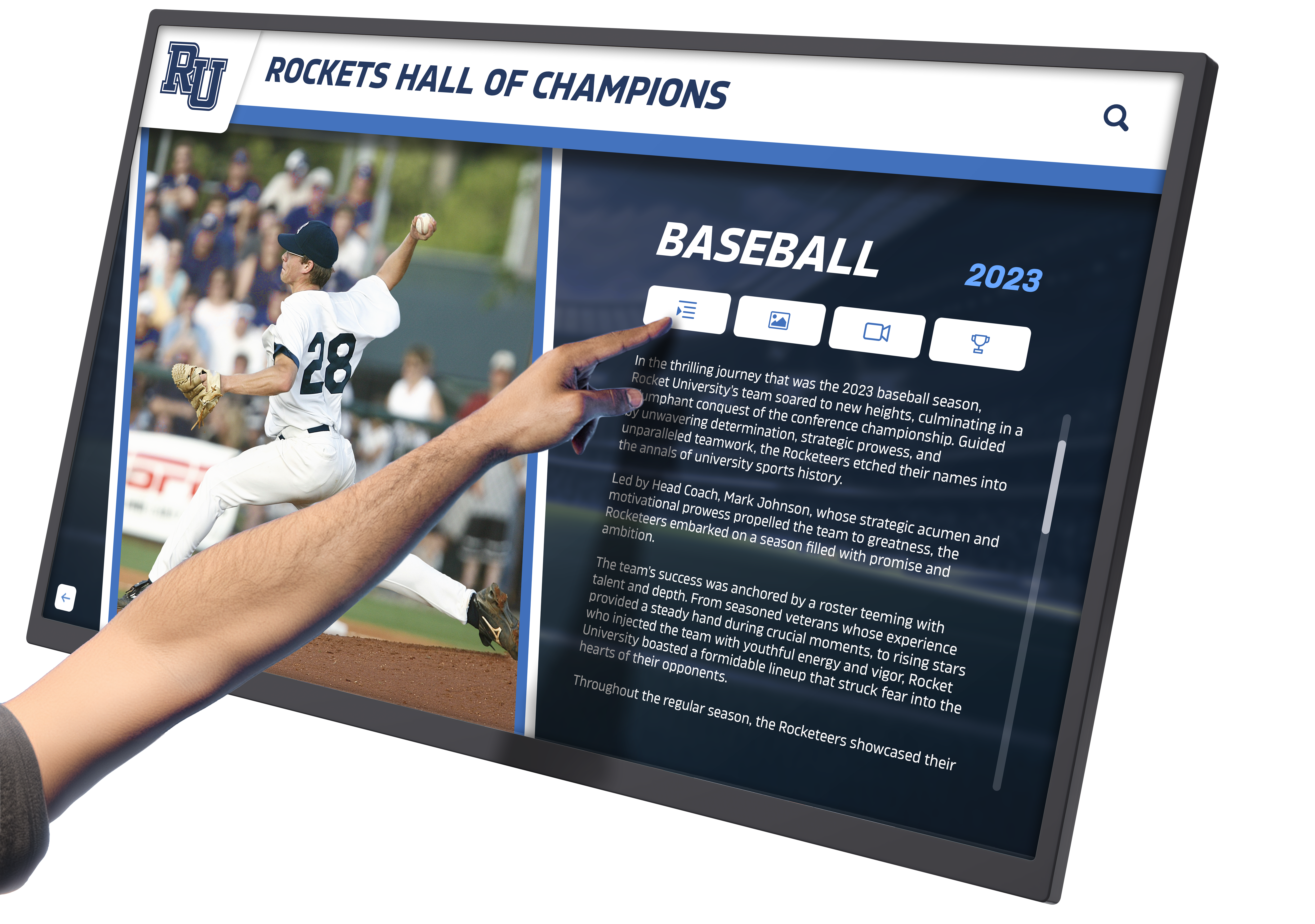 Touchscreen interface showing real-time achievement updates and records
