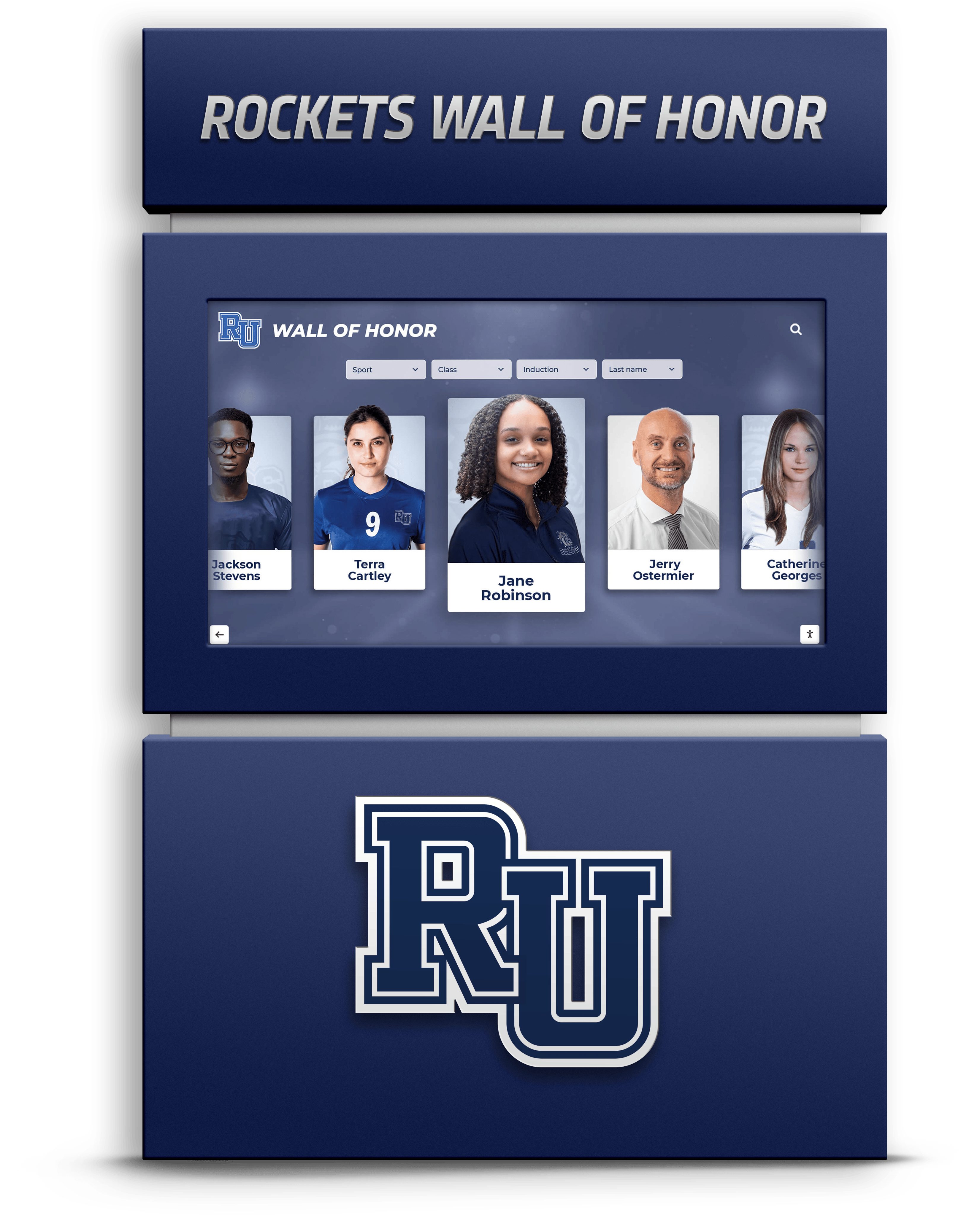 Wall of Honor touchscreen display with portrait grid