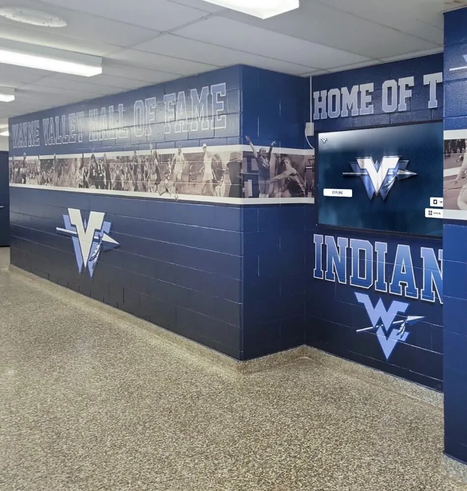 Wayne Valley high school hall of fame athletic hallway display